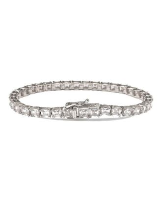 Suzy Levian Sterling Silver Cubic Zirconia Asscher-cut Tennis Bracelet