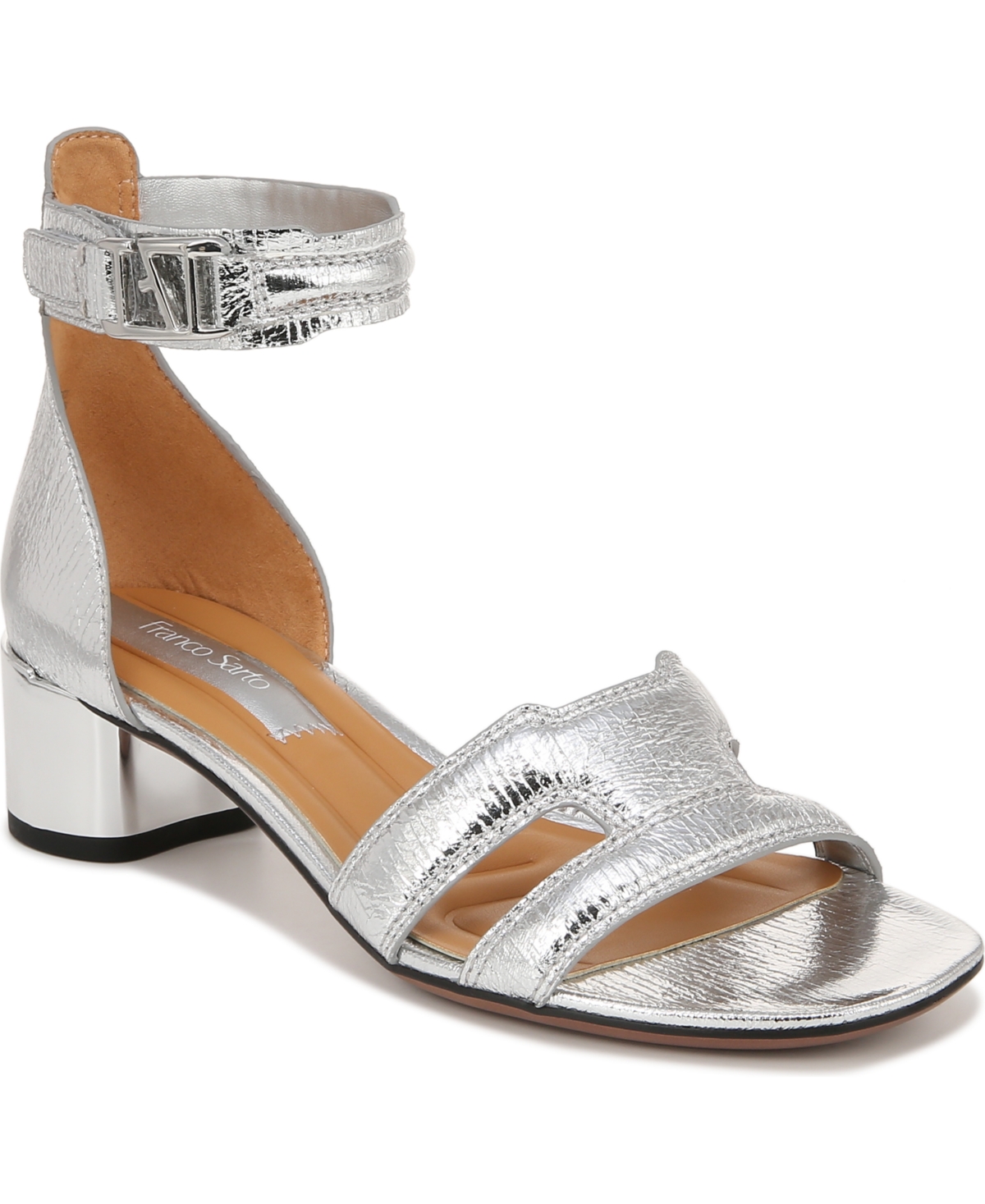 Franco Sarto Nora Ankle Strap Dress Sandals In Silver Faux Leather