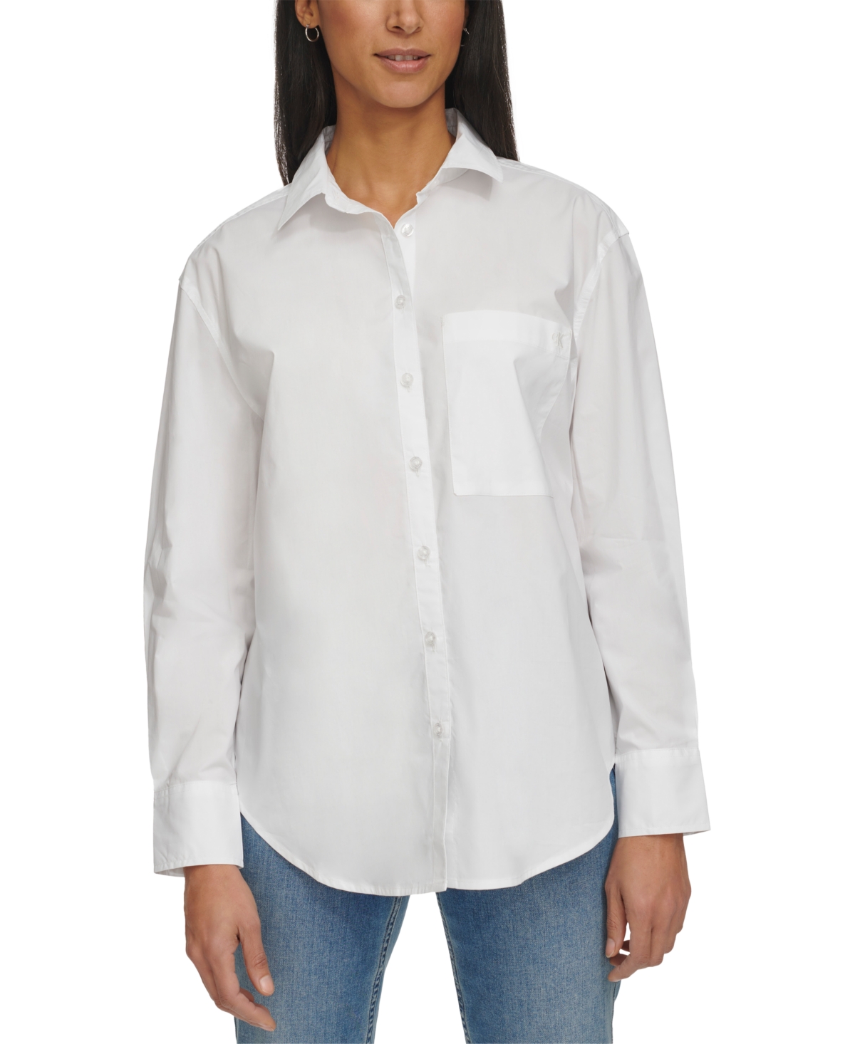 Shop Calvin Klein Jeans Est.1978 Women's Button-front Cotton Top In White