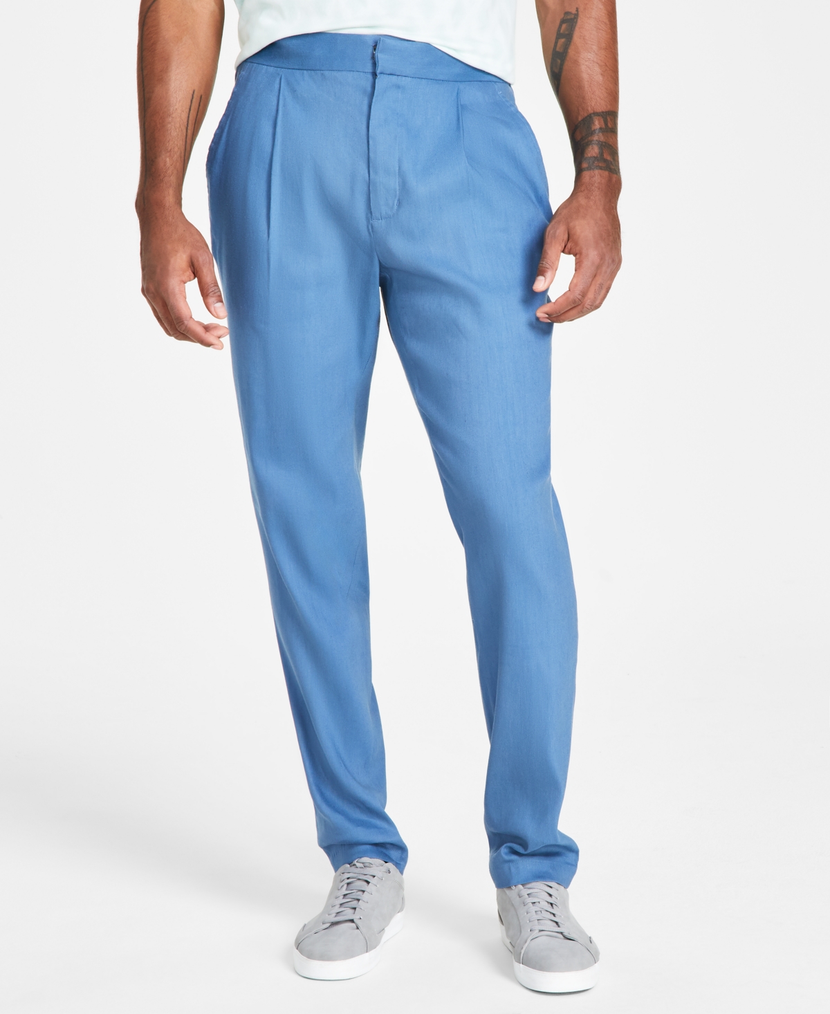 Shop Alfani Men's Linen Blend Pleated-front Trousers, Created For Macy's In Ripple