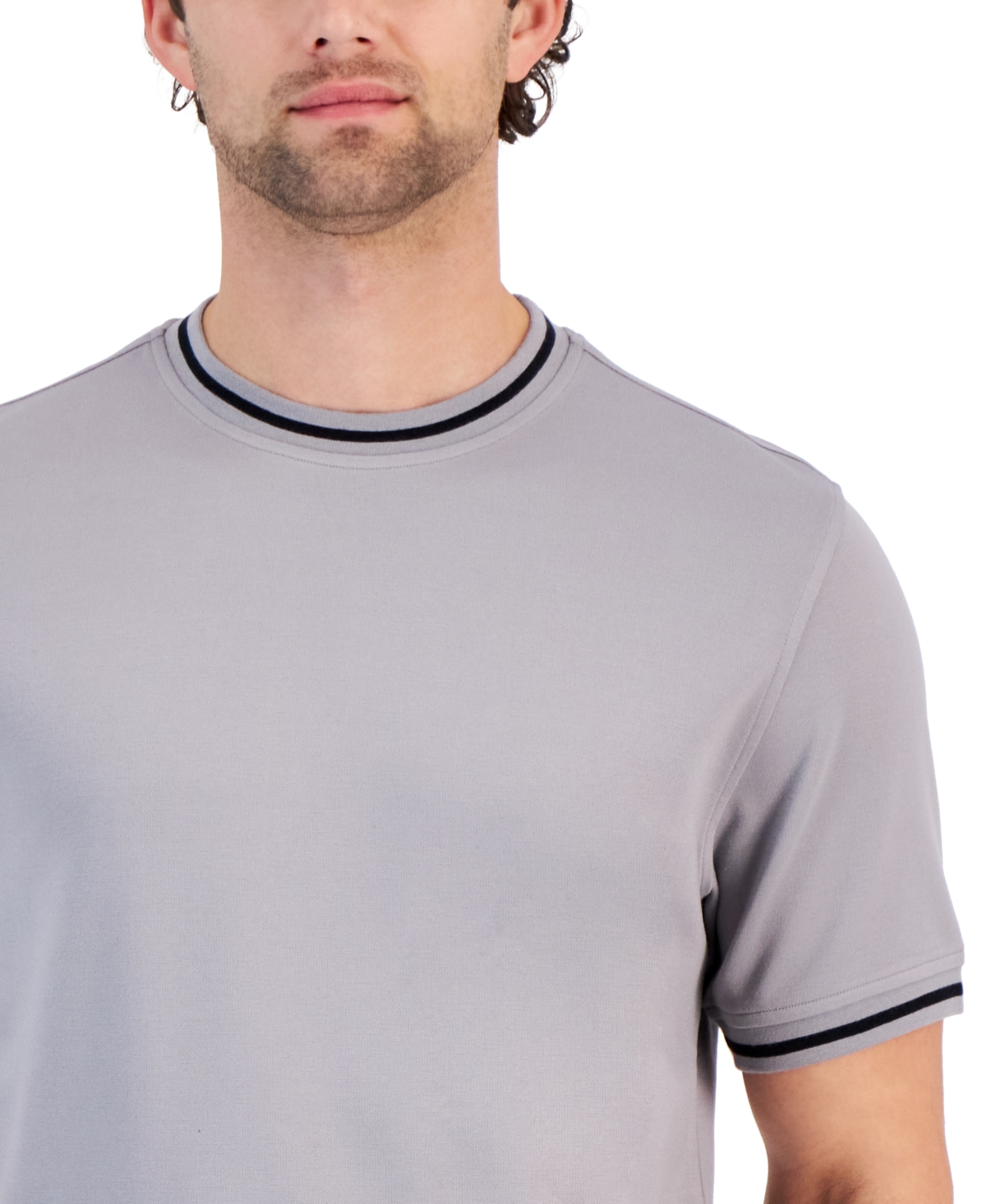 Alfani Men's Tipped T-shirt, Created For Macy's In Storm Gray