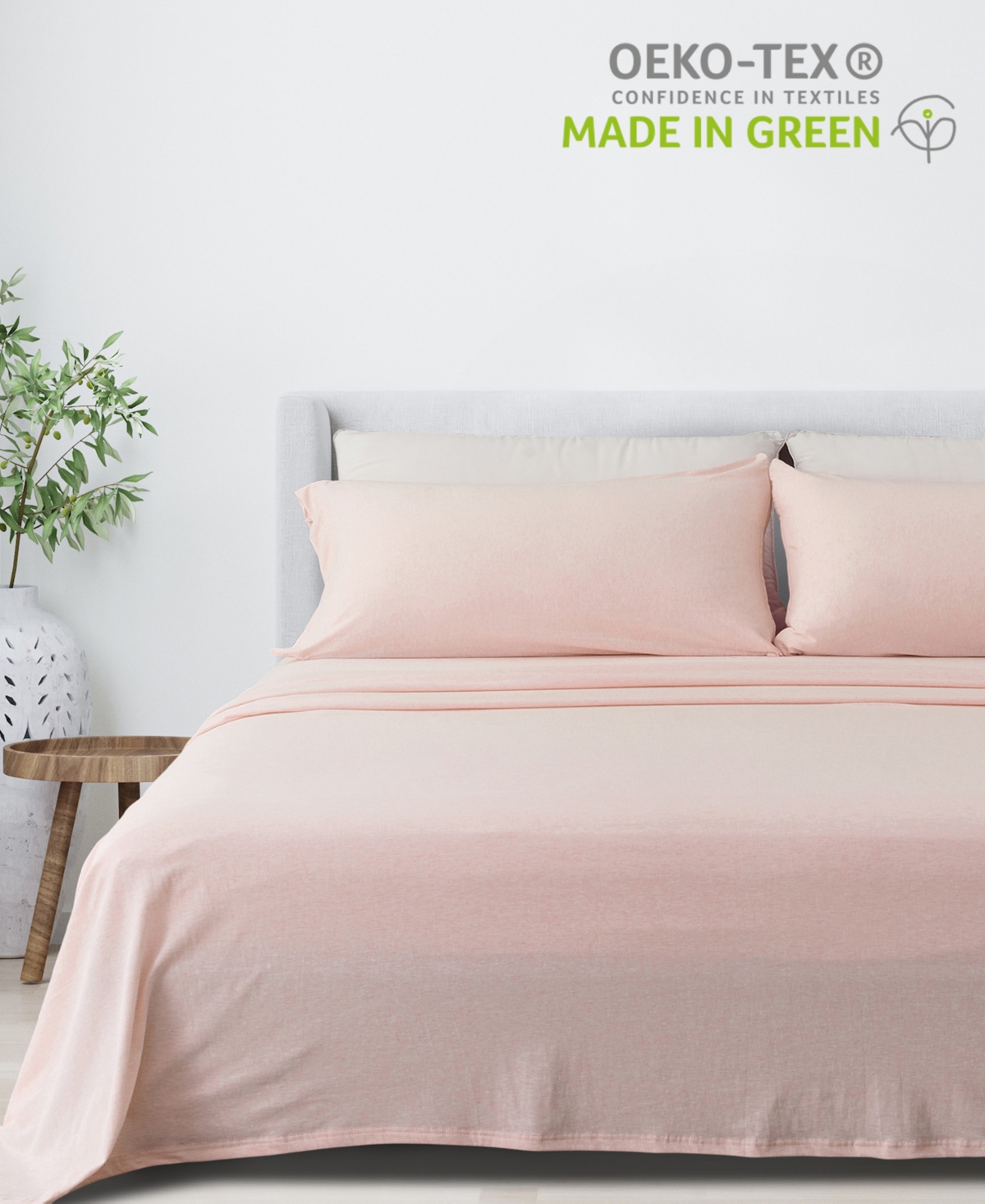 Premium Comforts Heathered Melange T-shirt Jersey Knit Cotton Blend Piece Sheet Set