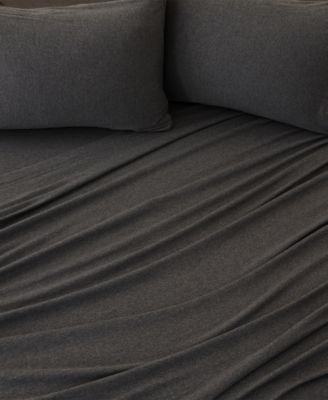 Heathered Melange T-shirt Jersey Knit Cotton Blend 4 Piece Sheet Set, Queen