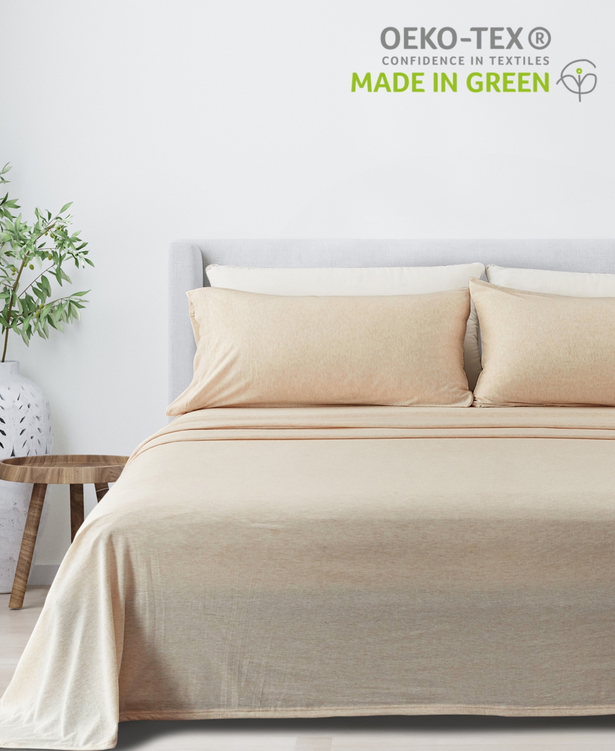 Premium Comforts Heathered Melange T-shirt Jersey Knit Cotton Blend 4 Piece Sheet Set,