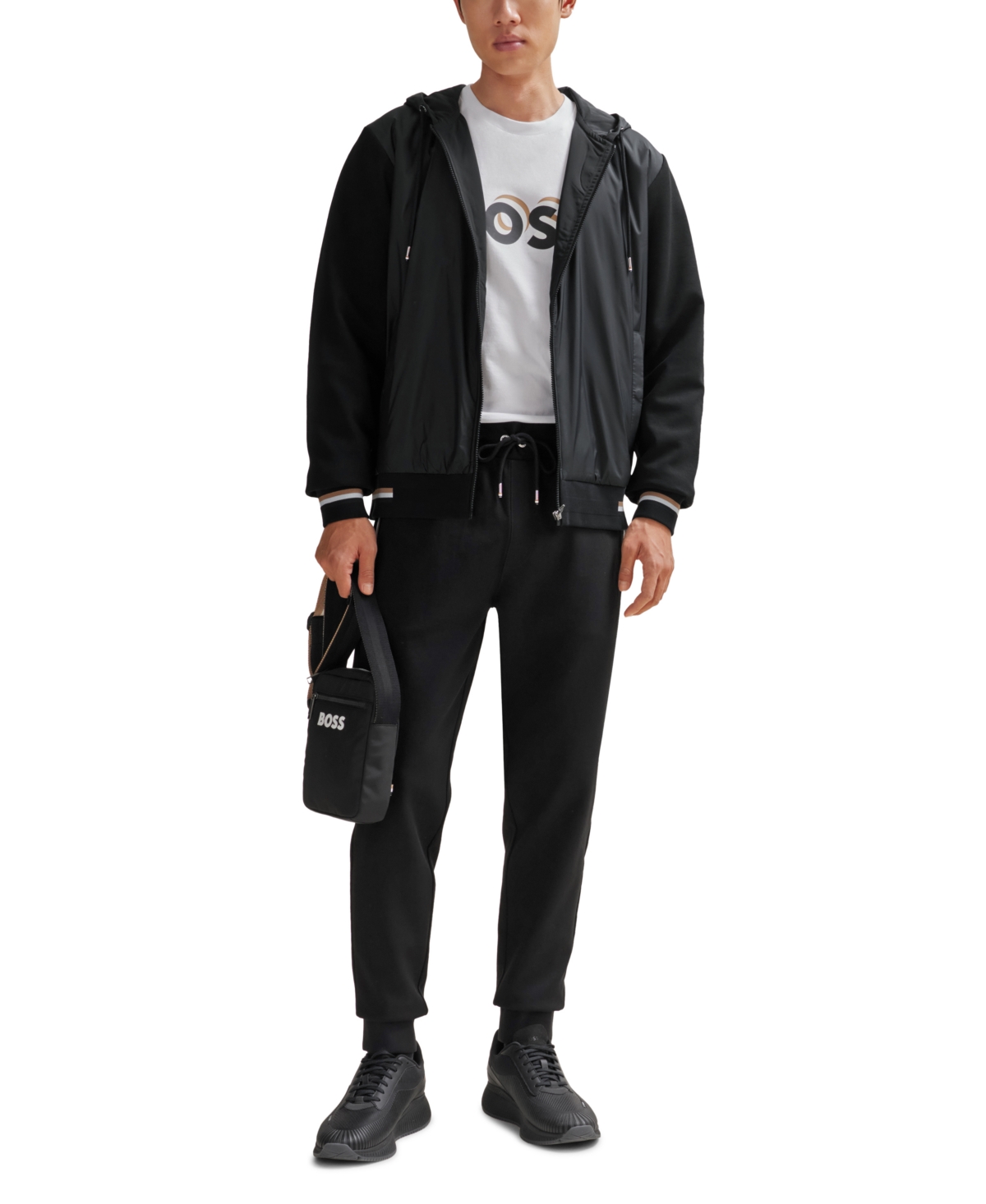 Boss by Hugo Boss Men's Mixed-Material Zip-Up Hoodie