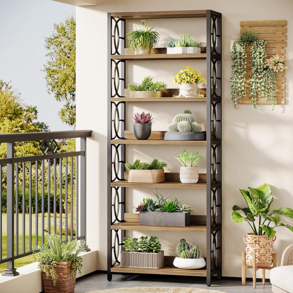 Tribesigns 6-Tier Indoor Plant Stand, 70.86-Inch Tall Industrial Plant Stand Heavy-Duty Freestanding Display Shelf for Indoor, Balcony, Garden (Rustic