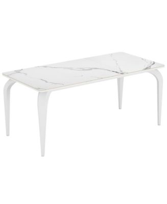 Tribe signs Marble Dining Table, 63" Modern White Sintered Stone Dining Room Table with Metal ...