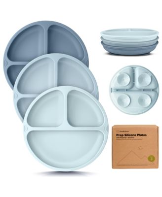 3-Pack Prep Suction Plates for Baby, 100% Silicone Toddler Plates, BPA-Free Divided Baby Plates with Suction