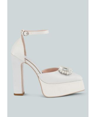 Womens Maeissa Pearls Brooch Detail Platform Block Heel Sandals
