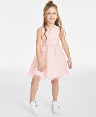 Rare Editions Toddler Little Big Girls Floral Organza Social Dress Big Girls Imitation Pearl Embellished Cardigan In White