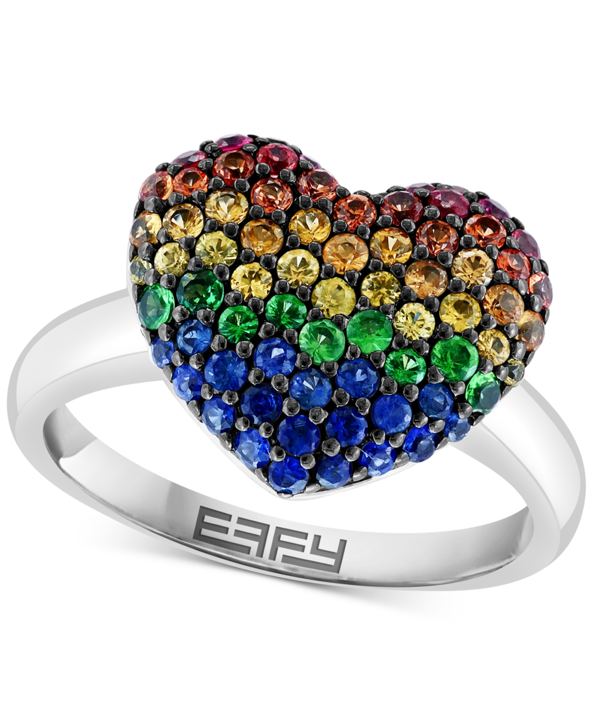 Effy Collection Effy Multi-gemstone Pave Heart Ring (1-1/6 Ct. T.w.) In Sterling Silver