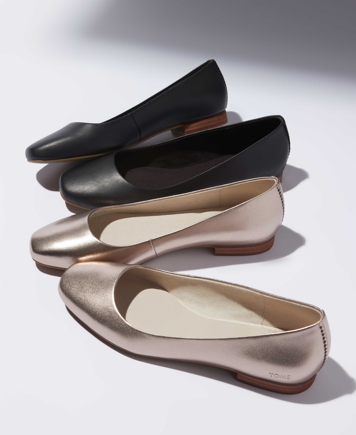 Shop Toms Women's Briella Square-toe Slip-on Ballet Flats In Light Gold Metallic Leather