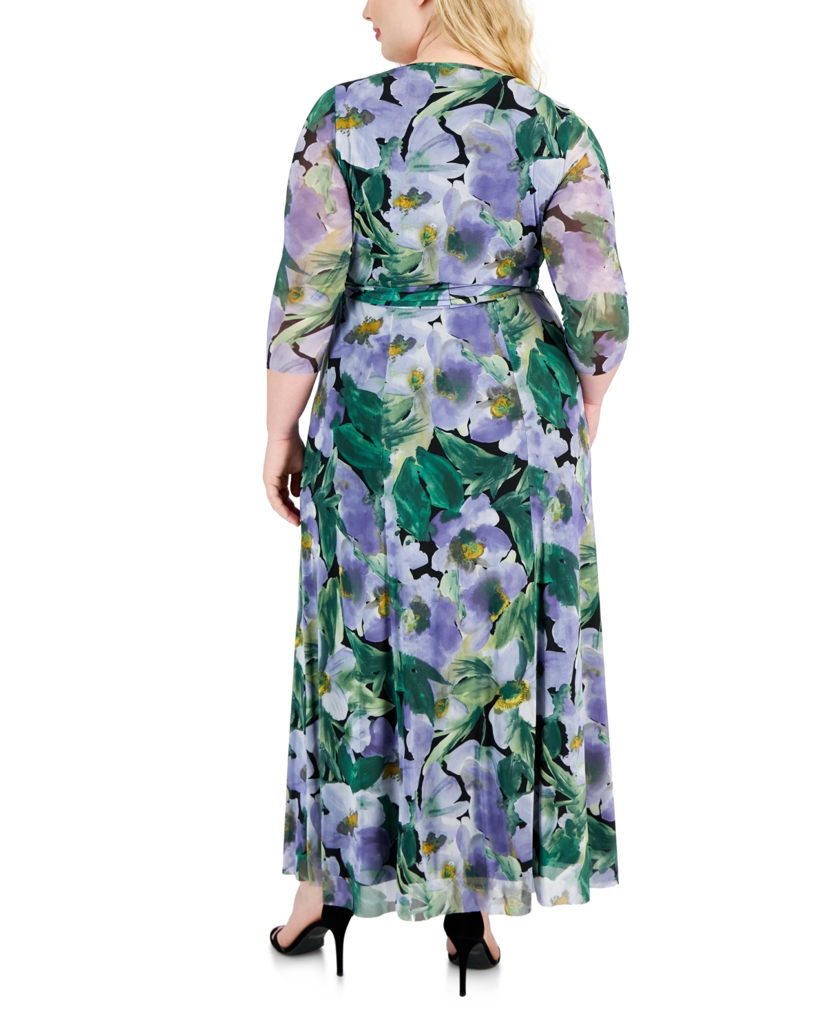 Shop Anne Klein Plus Size Floral-print Maxi Dress In Black Lavender