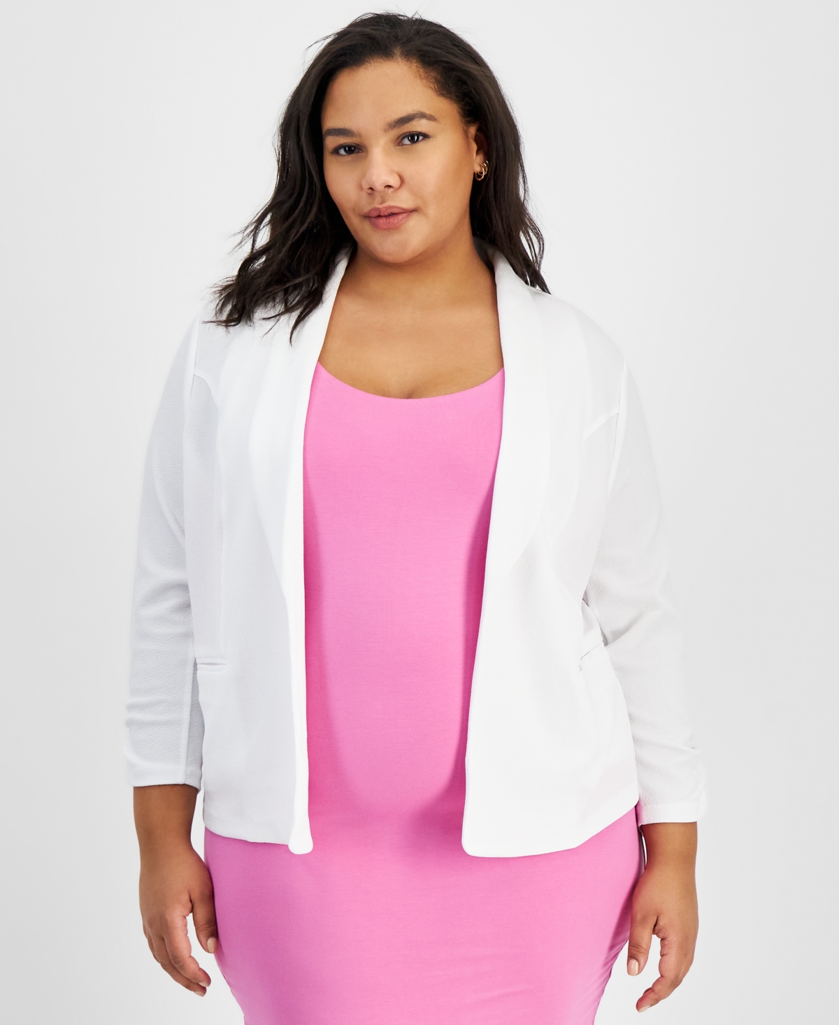 Trendy Plus Size Knit Drape-Front Blazer, Created for Macy's - Bright White