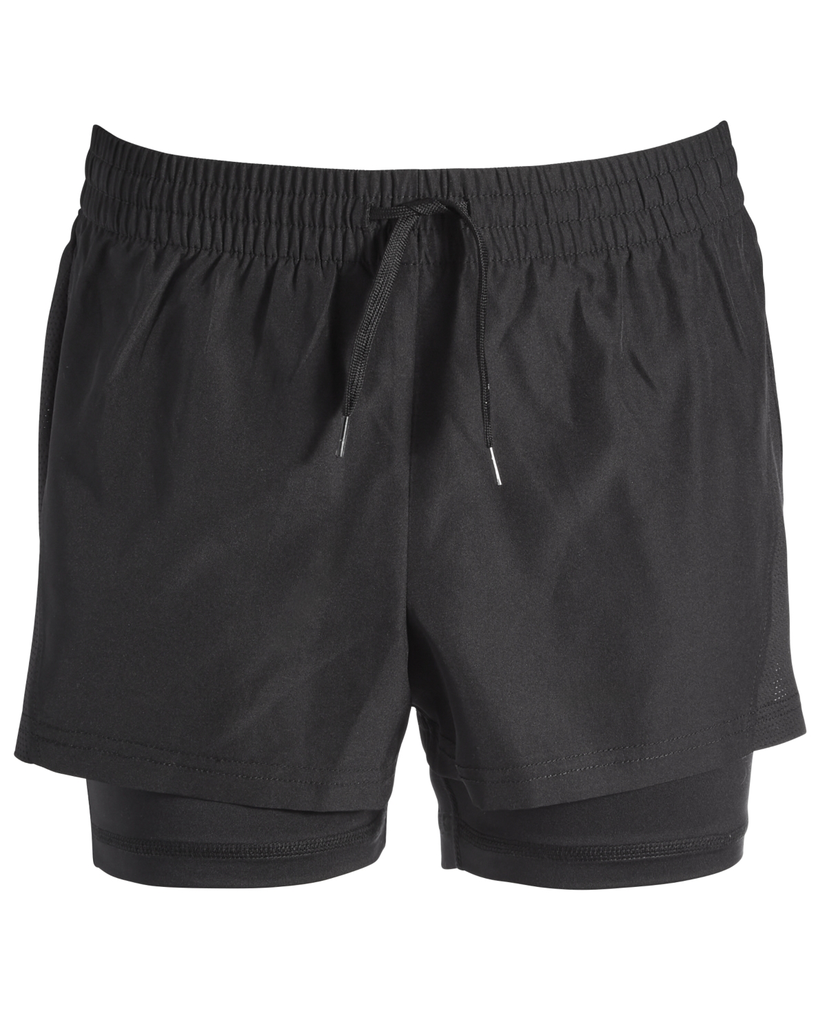 Id Ideology Kids' Big Girls Solid Layered-look Shorts, Created For Macy's In Deep Black