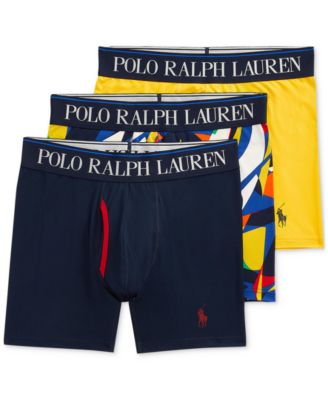 폴로 랄프로렌 Polo Ralph Lauren Mens 3-Pk. 4D Flex Cooling Microfiber Boxer Briefs,Navy, Pattern, Yellow