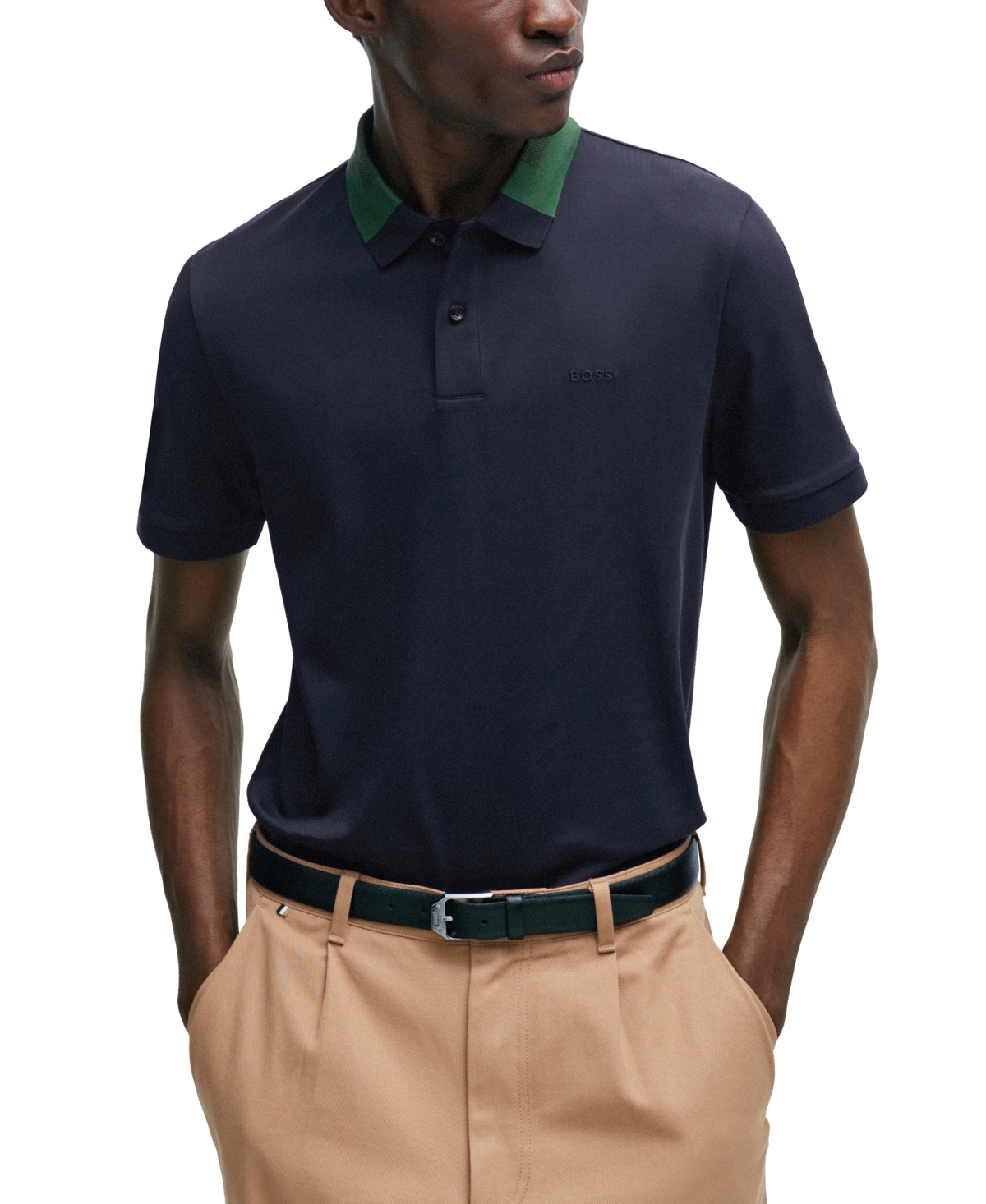 Hugo Boss Boss By  Men's Color-blocked Collar Slim-fit Polo Shirt In Dark Blue