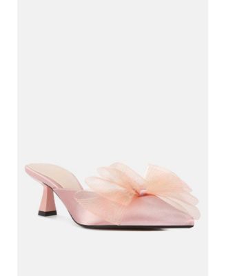Women asma organza bow embellished satin mules