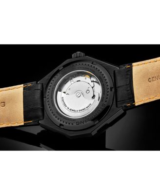 Men's Automatic Watch Alligator Embossed Genuine Leather Strap with Decorative Stitching