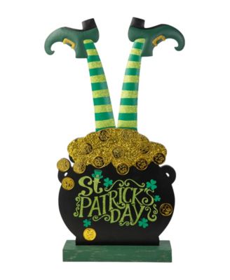 24" H Wooden St. Patrick's Leprechaun Pot of Gold-Tone Porch Decor