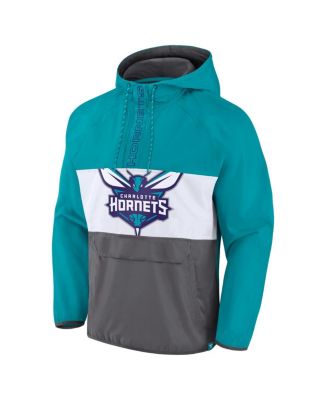 Men's Teal, Gray Charlotte Hornets Anorak Flagrant Foul Color-Block Raglan Hoodie Half-Zip Jacket