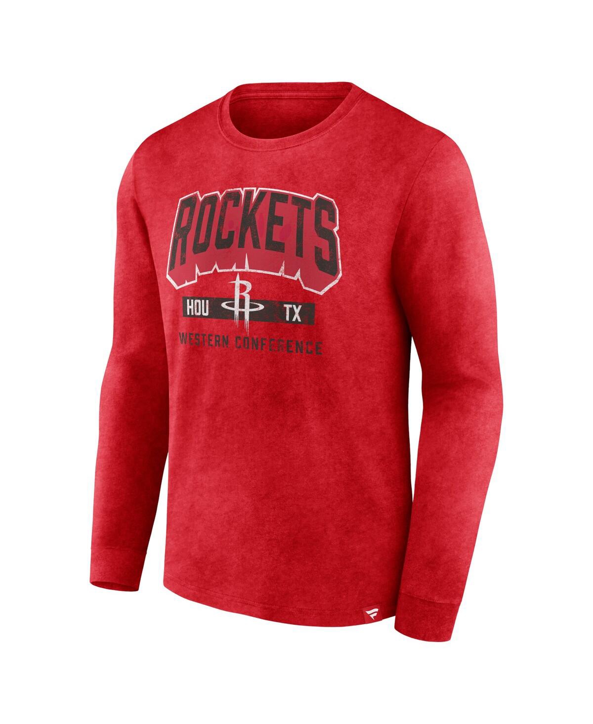 Shop Fanatics Men's  Heather Red Distressed Houston Rockets Front Court Press Snow Wash Long Sleeve T-shir