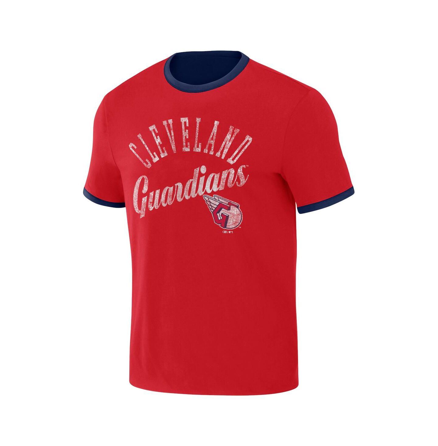 Мужская футболка Fanatics Darius Rucker Collection by Navy, Red Distressed Cleveland Guardians Two-Way Ringer Reversible — фото 2
