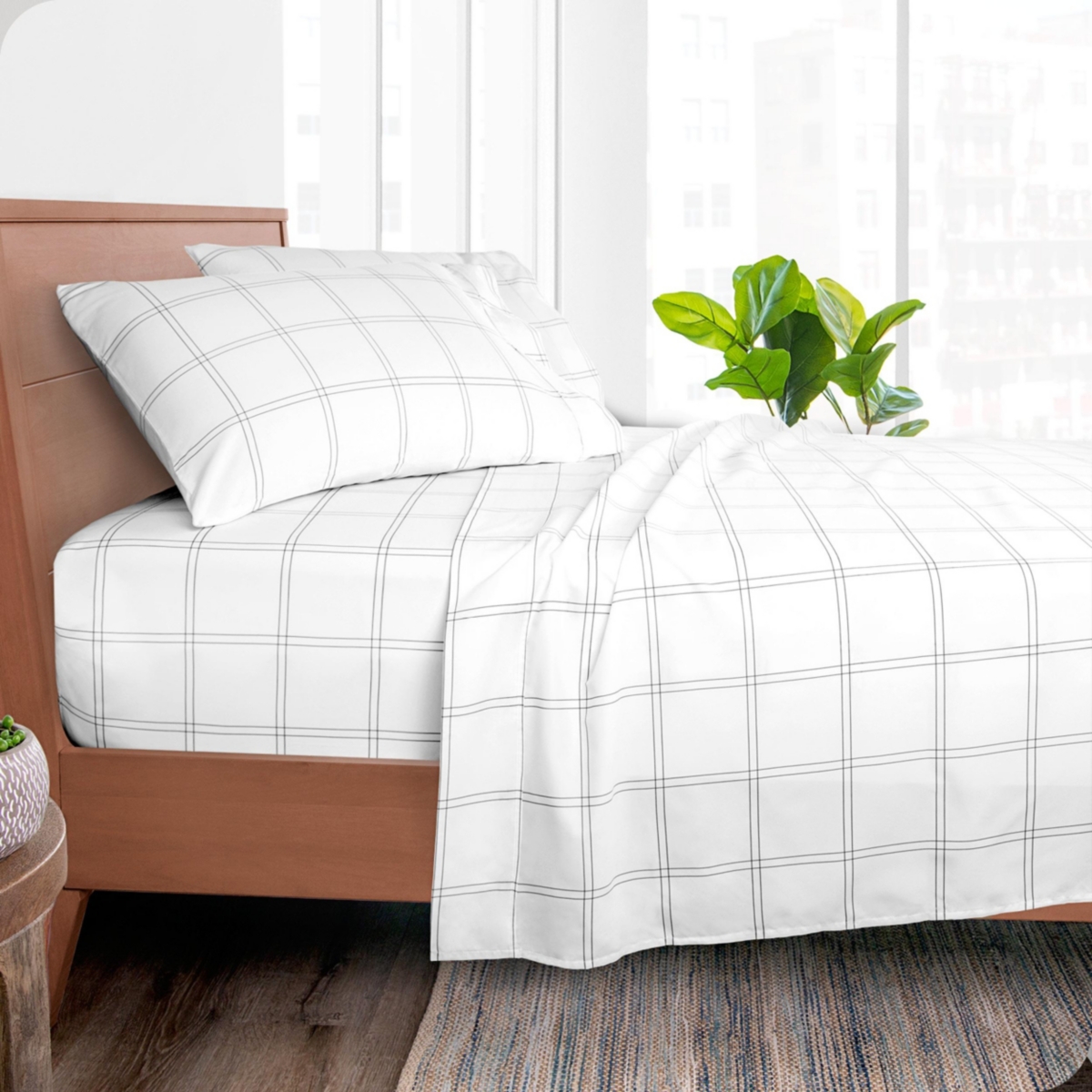 Bare Home Ultra-Soft Double Brushed Print Sheet Set - Plaid - white/grey