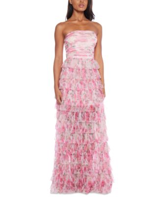 B Darlin Juniors Floral Print Ruffled Strapless Gown Macy s