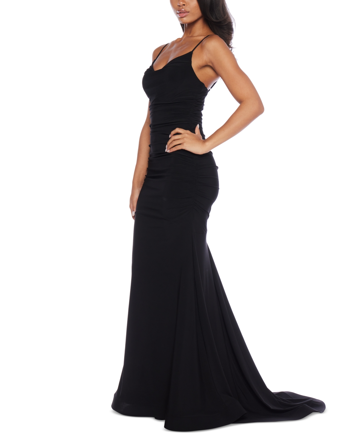 Shop B Darlin Juniors' Sweetheart-neck Ruched Sleeveless Gown In Black