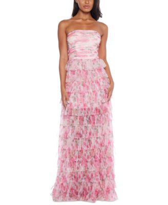 B Darlin Juniors' Floral Print Ruffled Strapless Gown - Macy's