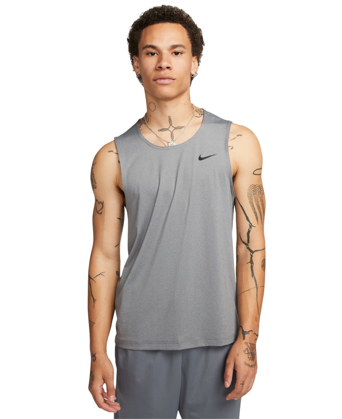 Nike Men's Ready Relaxed-Fit Dri-fit Fitness Tank, Regular & Big & Tall -htr/(black)