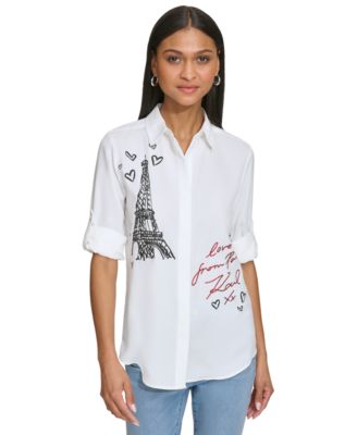 KARL LAGERFELD PARIS - Women's Love From Paris Eiffel Tower Graphic Shirt