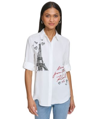 売れ筋商品|||カールラガーフェルド カットソー トップス レディース Plus Size Embellished Eiffel Tower Tee, Exclusively at Macy's Black Blue KARL LAGERFELD PARIS Plus Size Embellished Eiffel Tower T