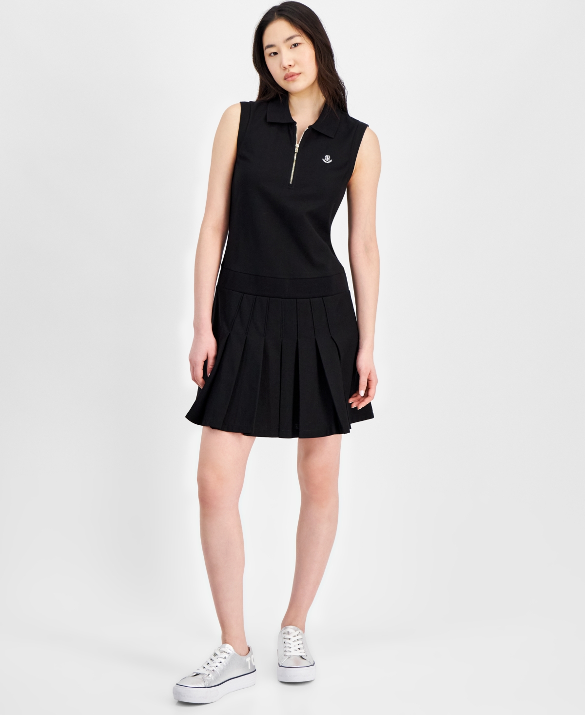 Tommy Hilfiger Women's Collared Pleated Sleeveless A-line Dress In Black