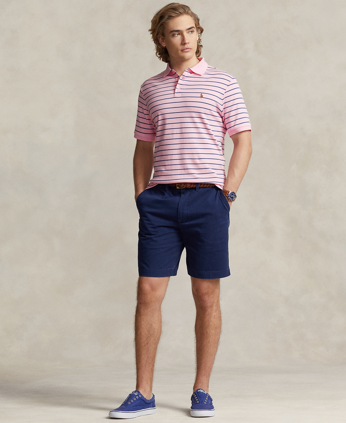 Polo Ralph Lauren Men's Classic-Fit Striped Soft Cotton Polo Shirt -light Navy