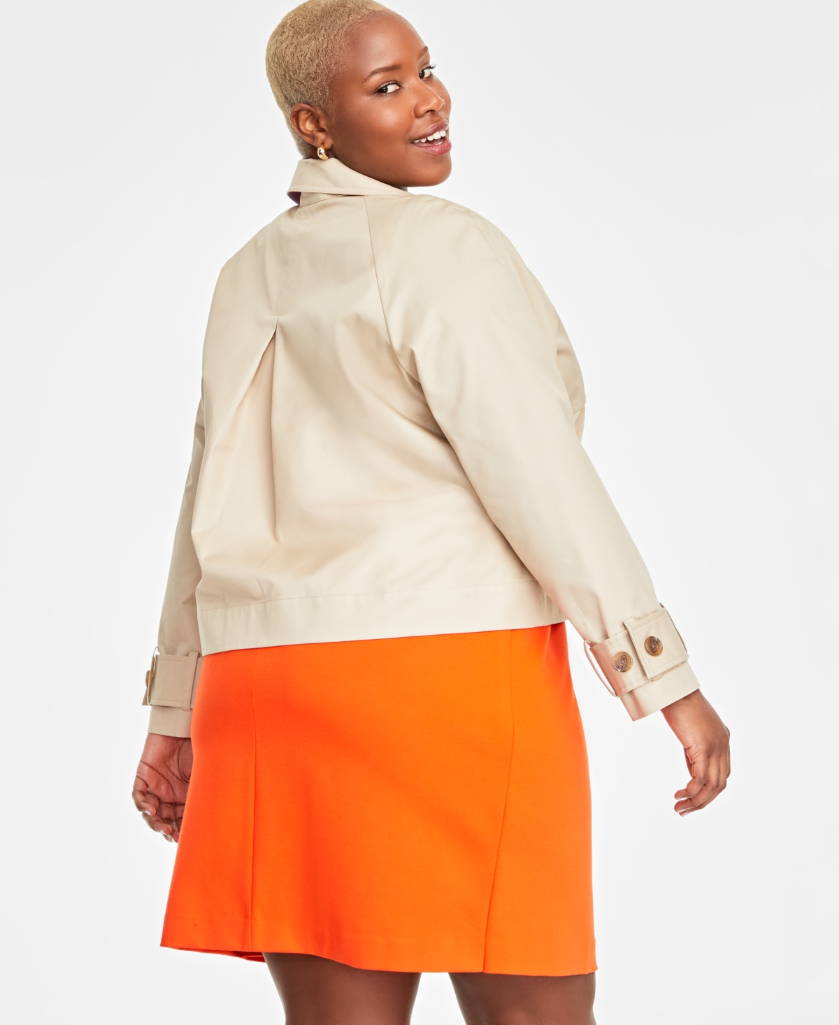Shop On 34th Trendy Plus Size Short Double-breasted Trench Coat, Created For Macy's In Jazzy Pink