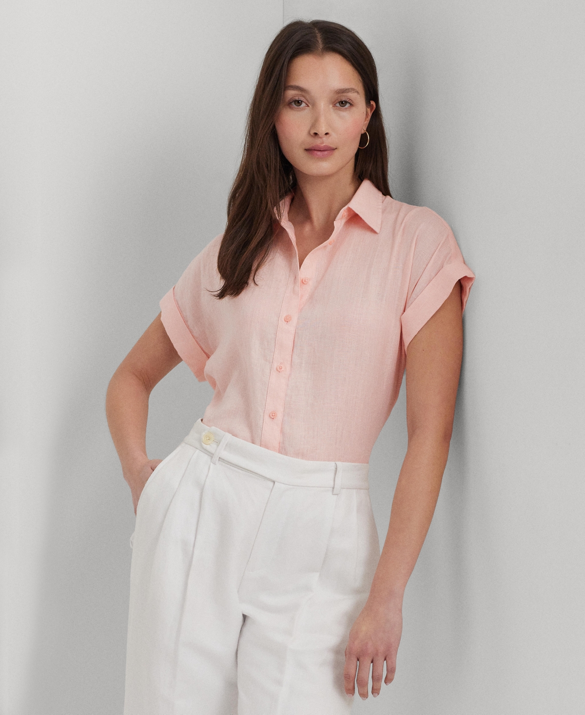 Lauren Ralph Lauren Relaxed Fit Linen Short-sleeve Shirt In Pink Opal