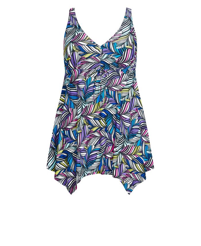 AVENUE Womens Plus size Sharkbite Print Swim Dress - multi feather - Macy's