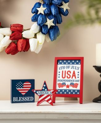 Set of 3 Patriotic, Americana Wooden Block Table Sign
