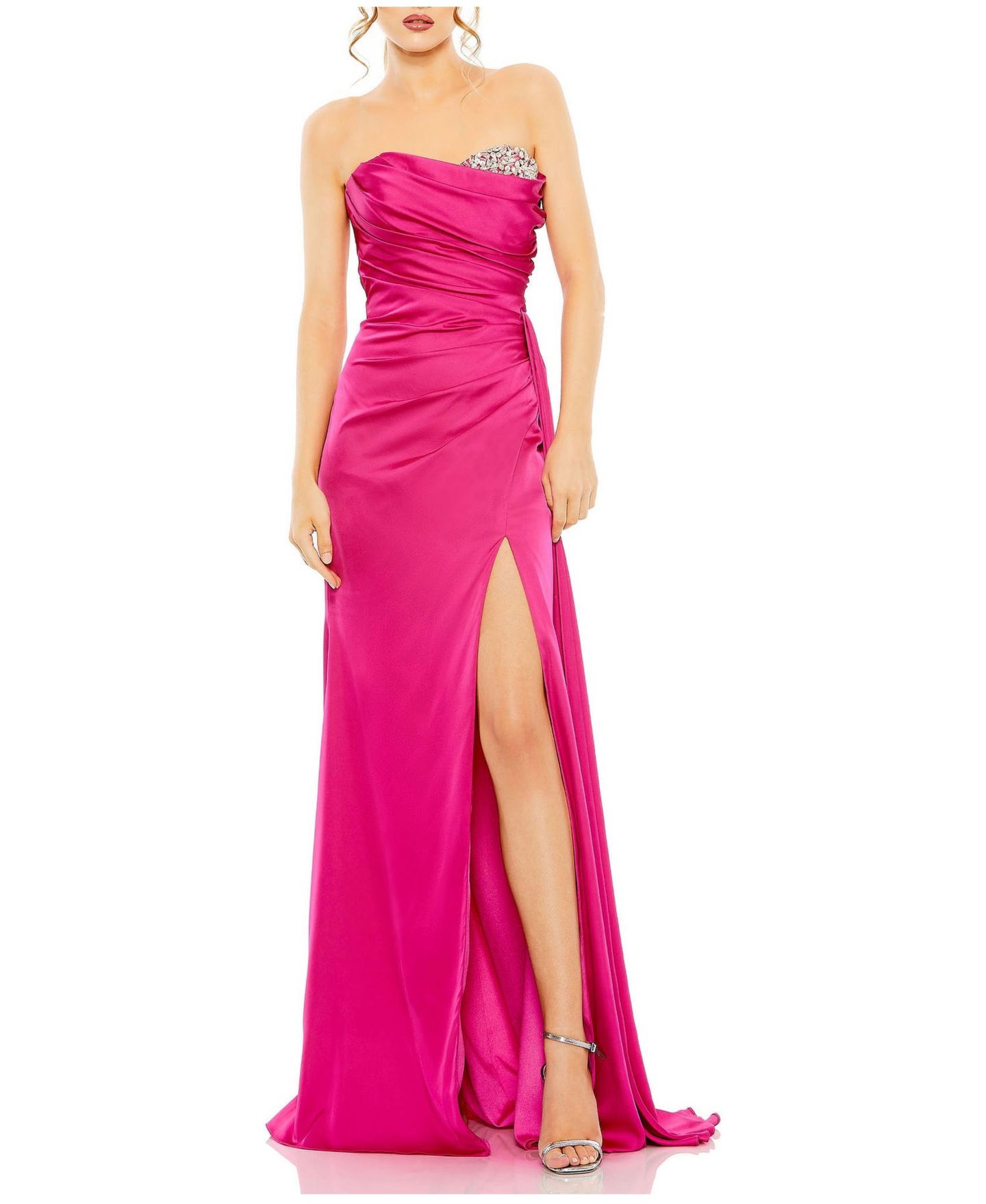 Женские платья Mac Duggal Embellished Satin Halter Gown with Sweetheart Neckline, цвет: Пурпурный — фото 1