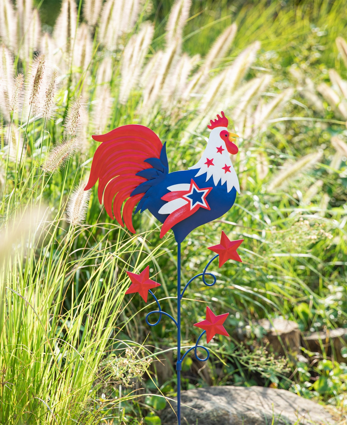 Glitzhome H Patriotic, Americana Metal Rooster Yard Stake