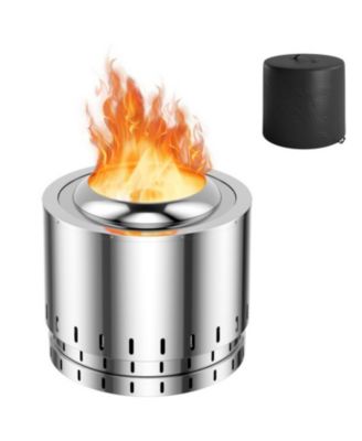 Smokeless Stainless Steel Fire Pit with Ash Pan for Yard Camping-Silver