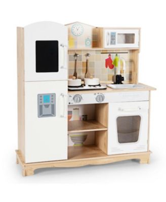 Wooden Kids Pretend Kitchen Playset Cooking Play Toy with Utensils and Sound