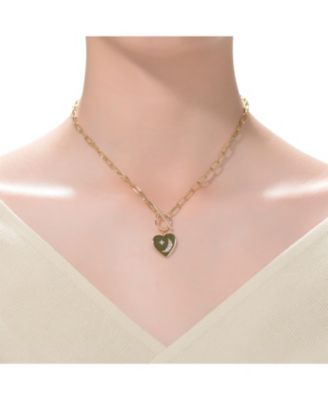 Teens/Young Adults 14K Gold Plated Cubic Zirconia Moon and Star Heart Charm Necklace