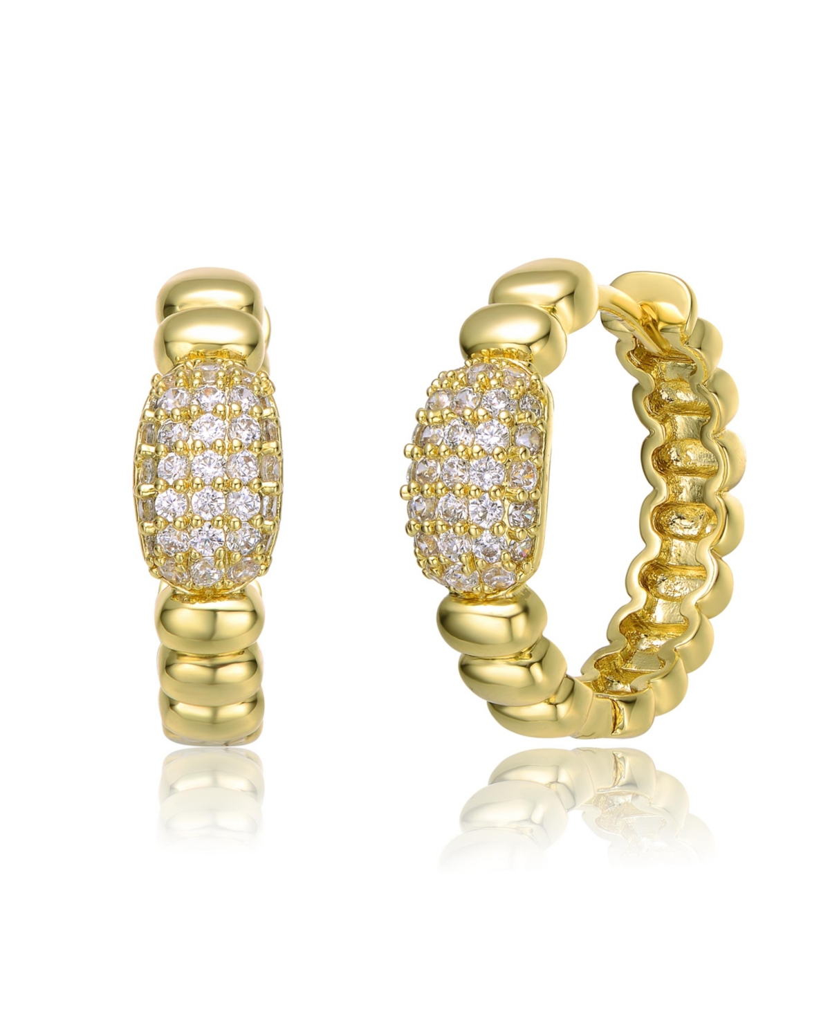 Teens Sterling Silver 14k Gold Plated with Cubic Zirconia Scalloped Huggie Hoop Earrings - Gold