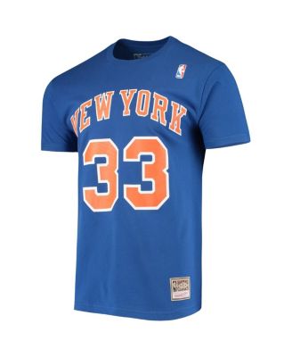 Men's Patrick Ewing Blue New York Knicks Hardwood Classics Stitch Name and Number T-shirt