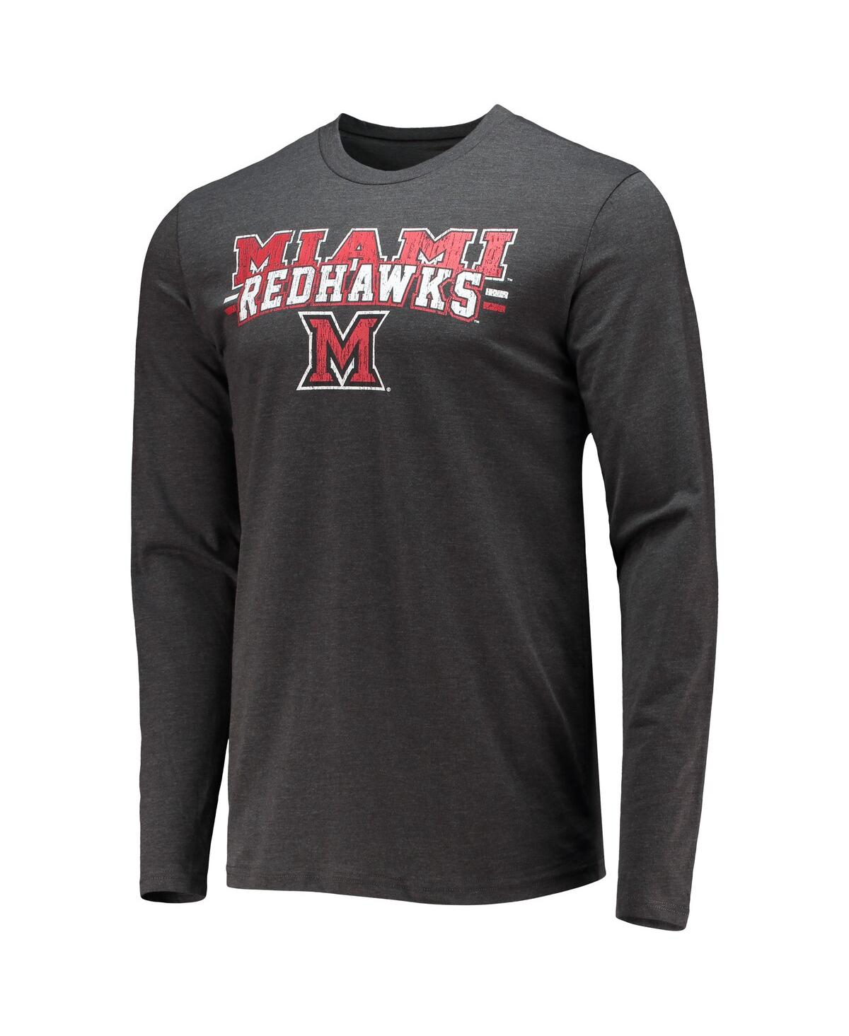 Men's Concepts Sport Heathered Charcoal Distressed Miami University RedHawks Meter Long Sleeve T-shirt and Pants Sleep Set - Heathered Charc