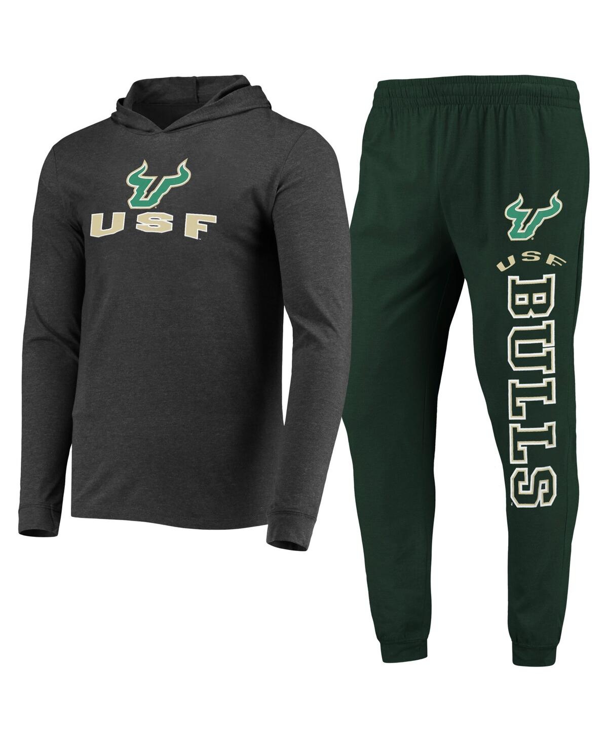 Men's Concepts Sport Green, Heather Charcoal South Florida Bulls Meter Long Sleeve Hoodie T-shirt and Jogger Pajama Set - Green, Heather Charcoal