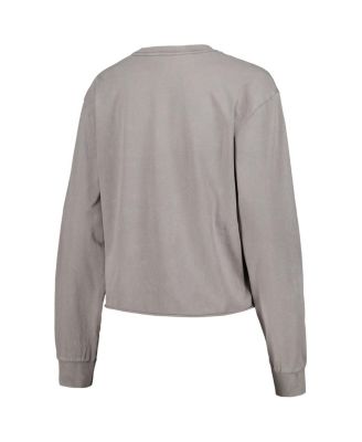 Women's Gray Distressed Milwaukee Bucks Band Cropped Long Sleeve T-shirt